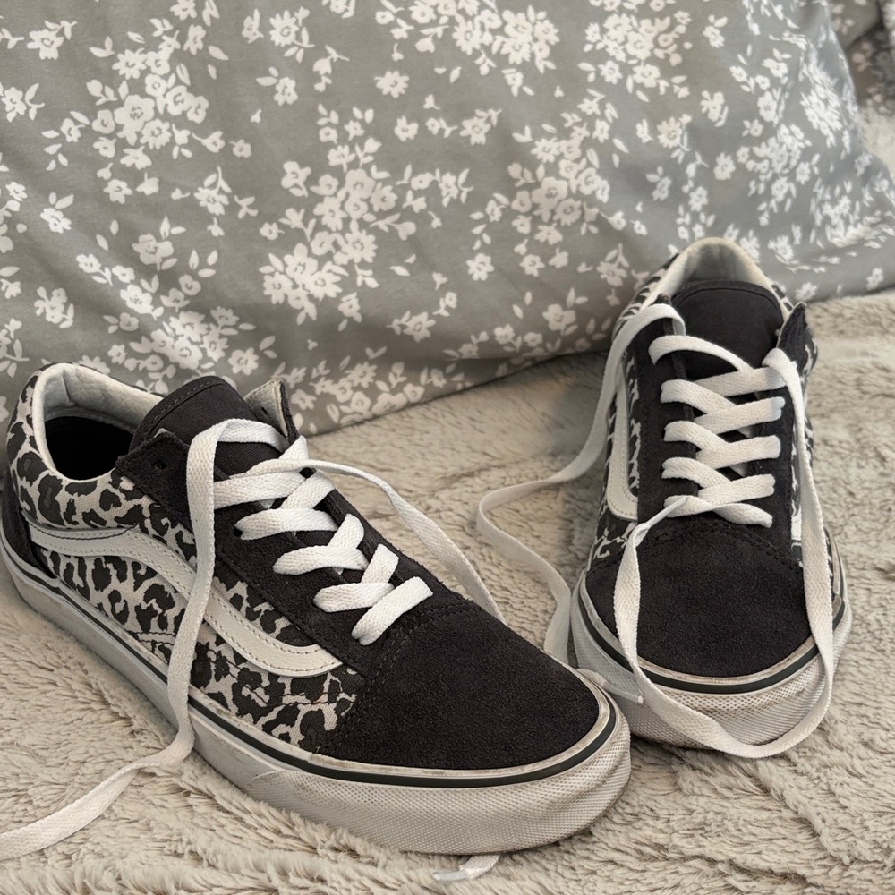 Vans Black and White Leopard Print Sneakers